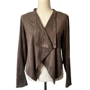 Daila Taupe Faux Suede Open Front Waterfall Stretch Cropped Jacket Size Med